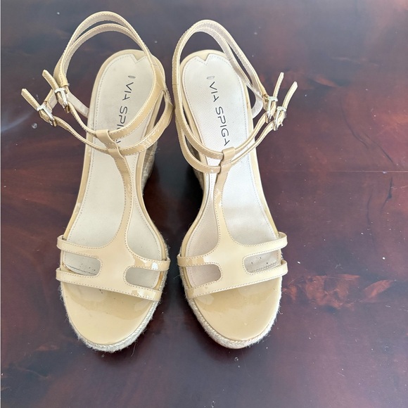 Via Spiga Nude Leather Espadrille Wedge Sandals 8.5 - Picture 1 of 8